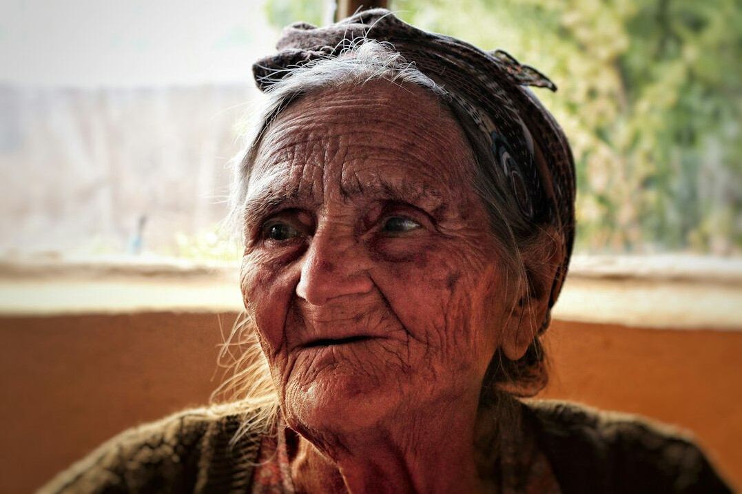 Portrait of a cheerful elderly Swiss woman